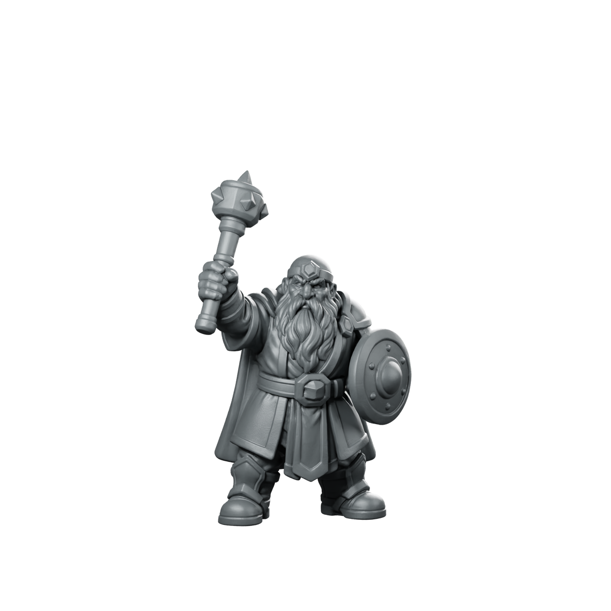 Female Dwarf Cleric With Mace And Shield Miniature Product Render Miniature 360 Spin 01