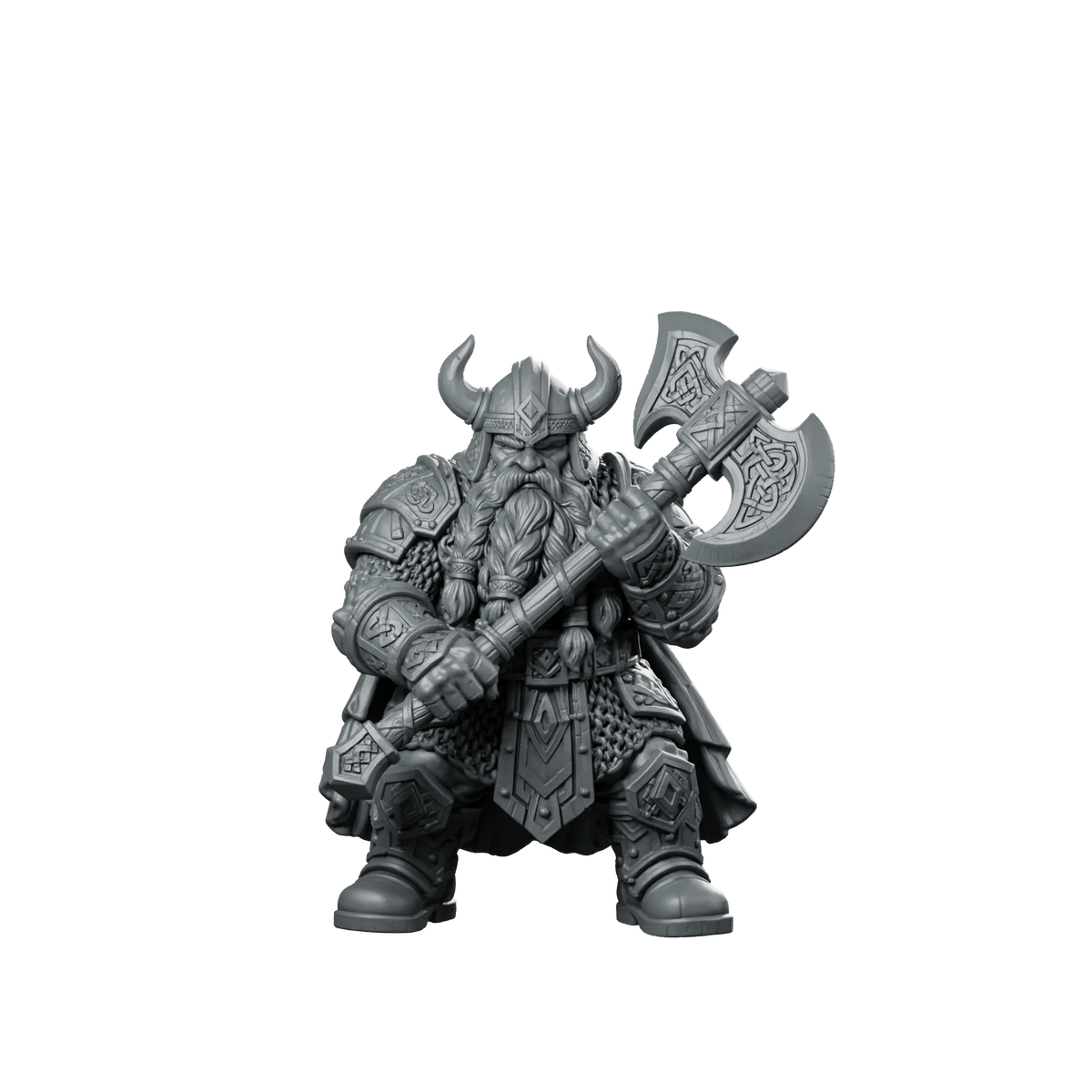 Male Dwarf Fighter With Greataxe Miniature Horned Miniature 360 Spin 01