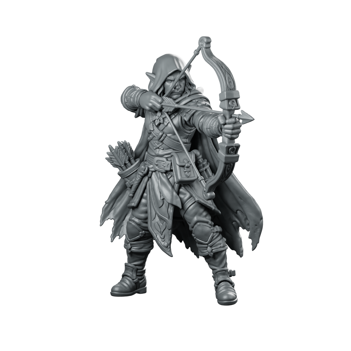 Male Elf Ranger Drawing Longbow Miniature Archer Miniature 360 Spin 01