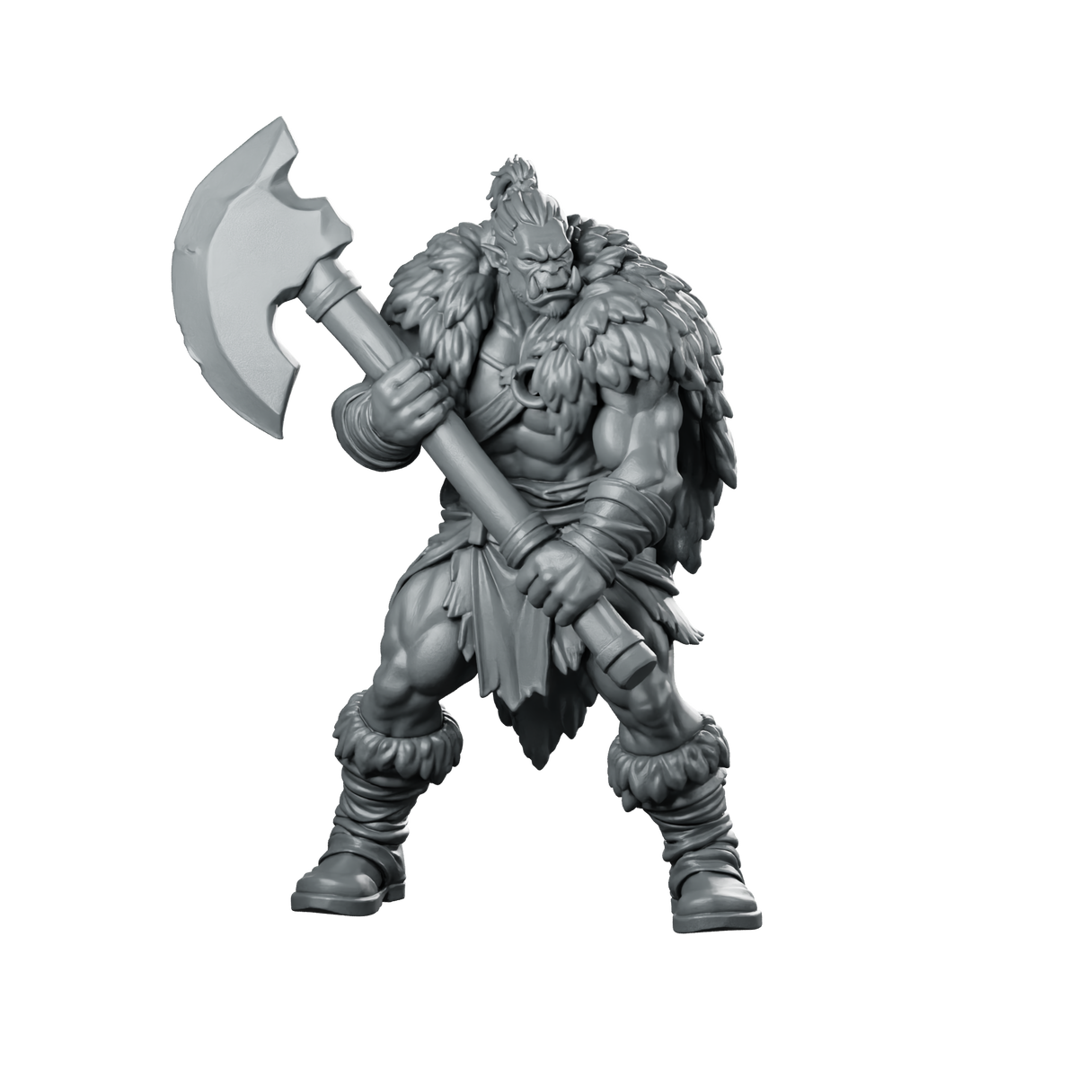 Male Half Orc Barbarian With Greataxe Miniature Miniature 360 Spin 01