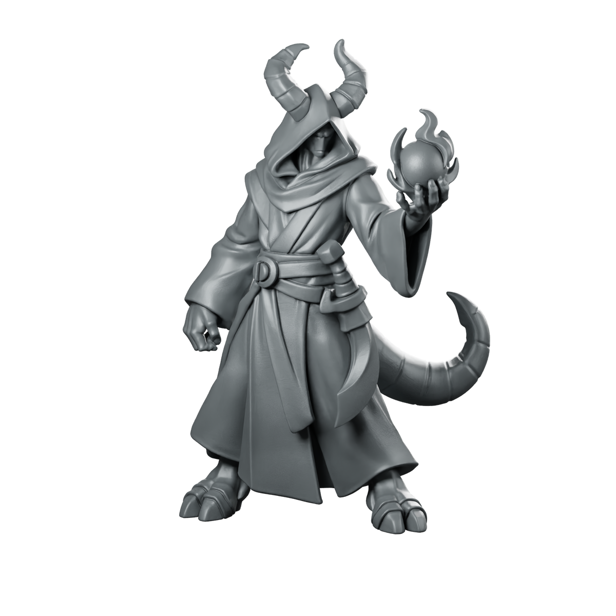 Male Tiefling Warlock With Flaming Orb Miniature Miniature 360 Spin 01
