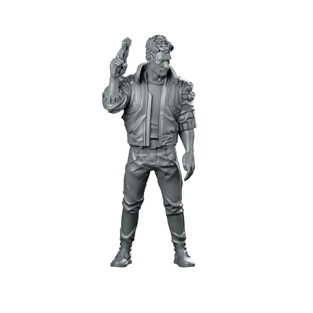 Male V Mercenary Miniature Cyberpunk Pistol Gunman - Papsikels Miniatures - We Print Miniatures