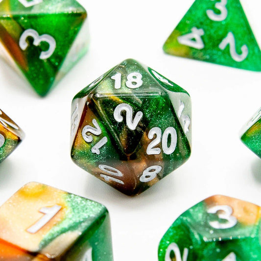 Mango Mint Spark | Acrylic Dice | 7 Piece Set - Tabletop Dominion - We Print Miniatures
