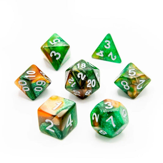 Mango Mint Spark | Acrylic Dice | 7 Piece Set - Tabletop Dominion - We Print Miniatures
