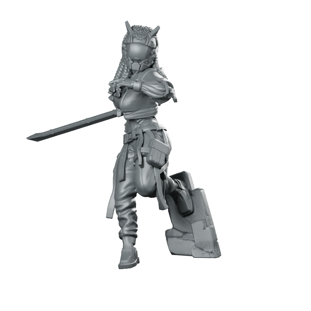 Mara Ghost Kim v1 Miniature Cyberpunk Sword Miniature 360 Spin 01