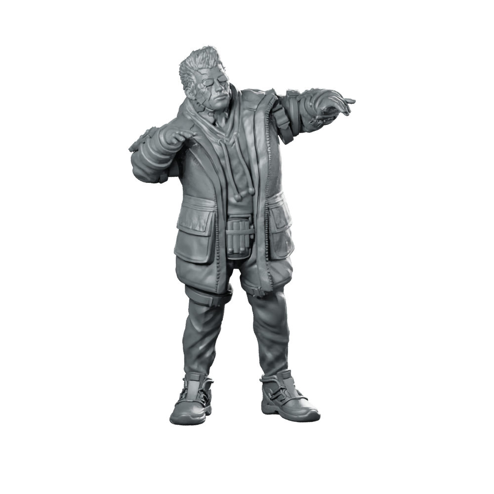Max Carter 02 Miniature Cyberpunk Leader Pointing Miniature 360 Spin 01