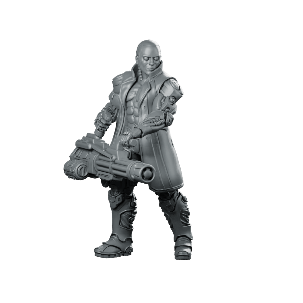 Mechanically Augmented Agent 1 Miniature Cyberpunk Heavy Gunner - Papsikels Miniatures - We Print Miniatures
