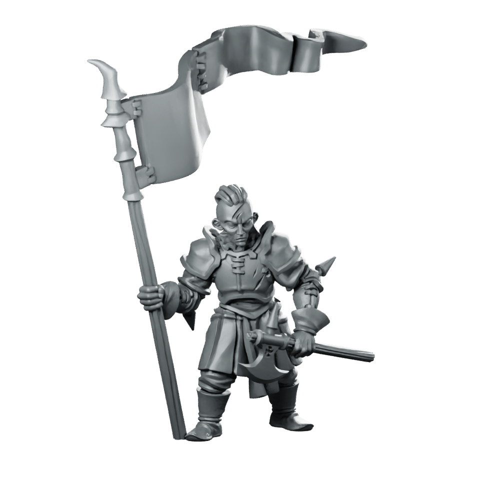 Mercenary Flag Bearer Miniature Armoured Standard Warrior - Vae Victis - We Print Miniatures