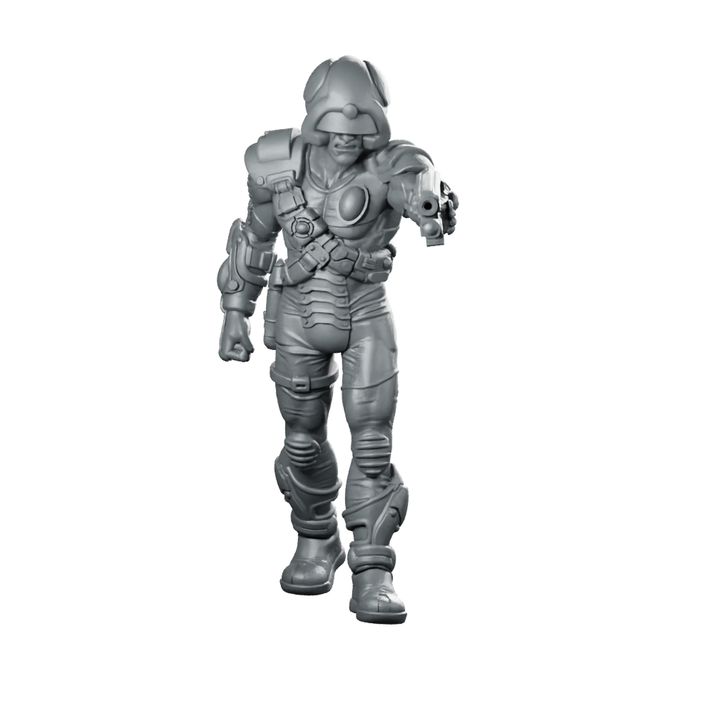 Meta Man Five Bounty Hunter Miniature Sci-Fi Cyberpunk Miniature 360 Spin 01
