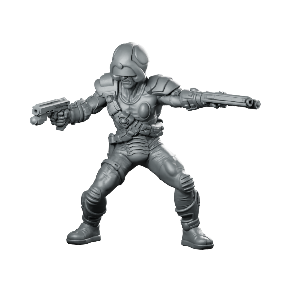 Bounty Hunter Meta Man Three Miniature Sci-Fi Gunslinger Miniature 360 Spin 01