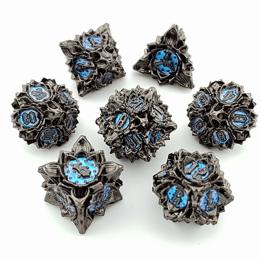 Midnight Lotus | Solid Metal Dice | 7 Piece Set - Tabletop Dominion - We Print Miniatures