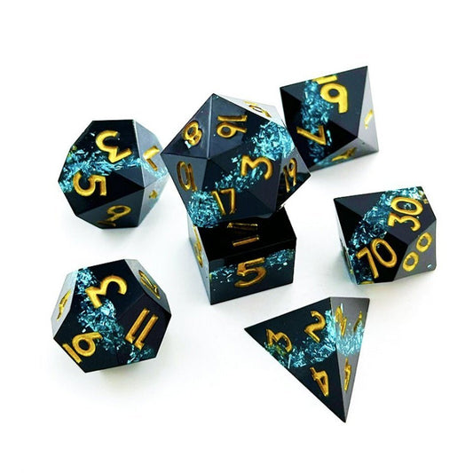 Midnight Sapphire | Sharp Edge Dice | 7 Piece Set - Tabletop Dominion - We Print Miniatures