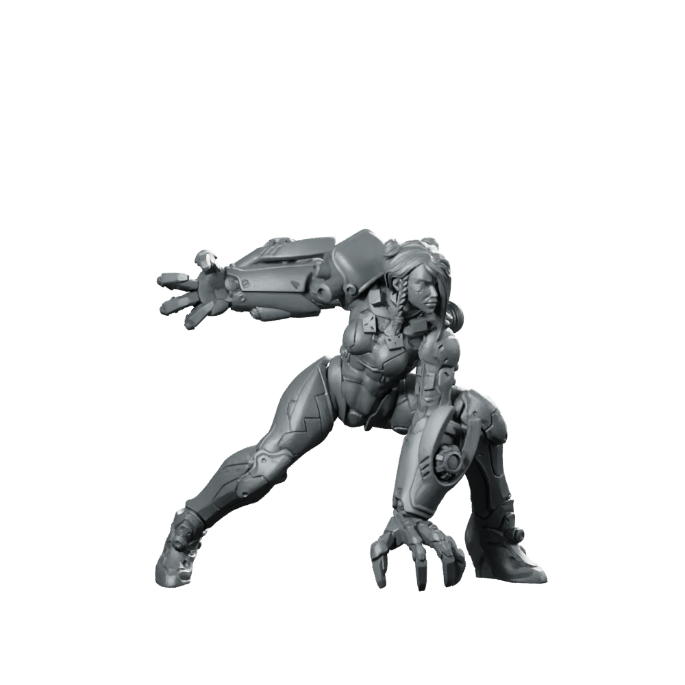 Mikhaella Cyber Ravager Miniature Cyberpunk Female Warrior Miniature 360 Spin 01