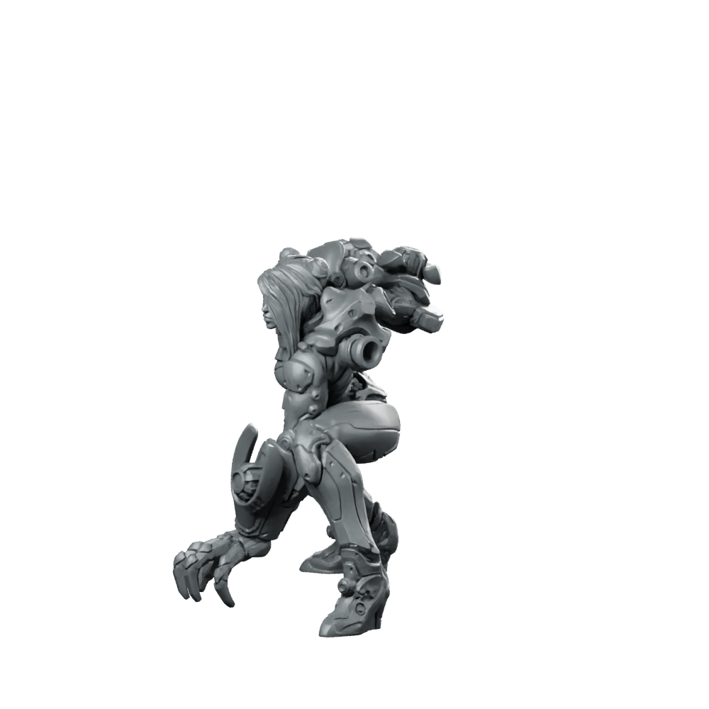 Mikhaella Cyber Ravager Miniature Cyberpunk Female Warrior Miniature 360 Spin 07