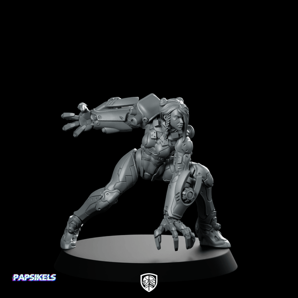 Mikhaella Cyber Ravager Miniature Cyberpunk Female Warrior - Papsikels Miniatures - We Print Miniatures