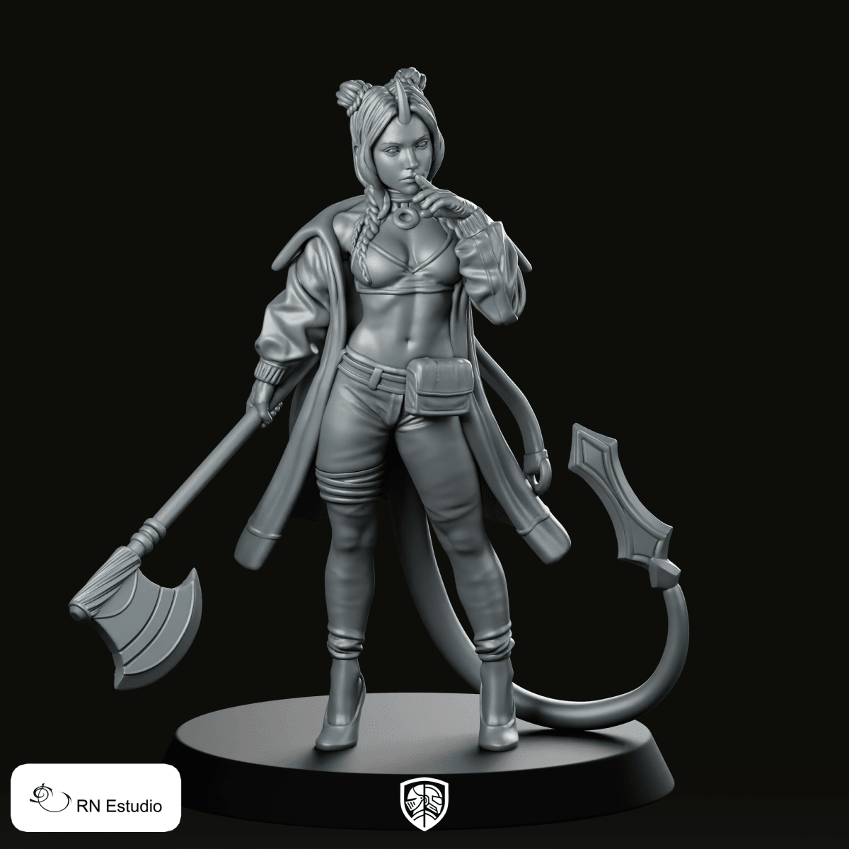 Morrigan Bloodaxe Miniature Tiefling Barbarian Axe Warrior - RN Estudio - We Print Miniatures