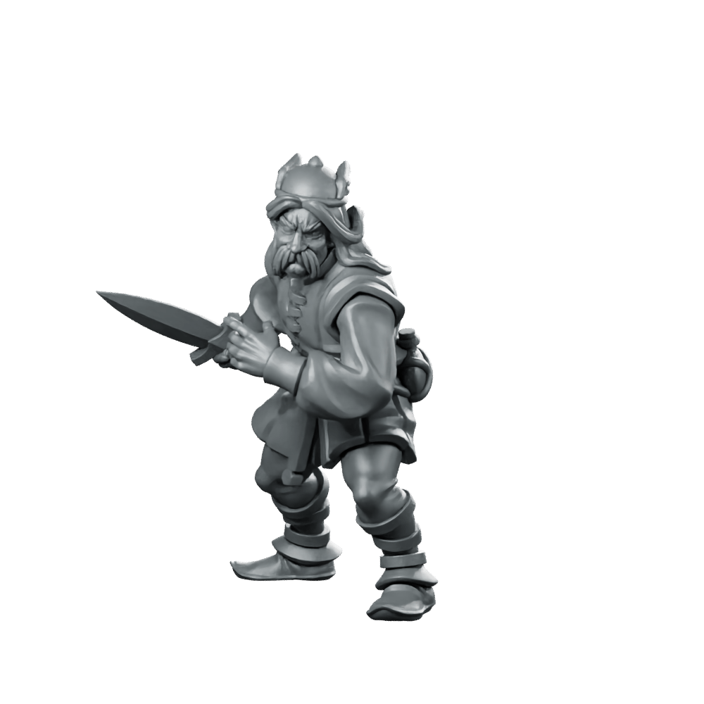 Moustache Warrior Miniature Dagger Duellist Mercenary NPC - Vae Victis - We Print Miniatures