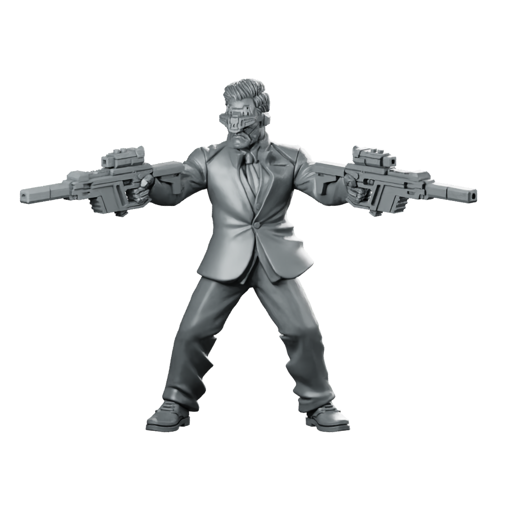 Mr Satoru Cyberpunk Miniature Dual-Wield Gunfighter Assassin Miniature 360 Spin 01