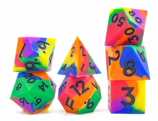 Multicoloured Squish Rocks | Silicone Dice | 7 Piece Set - Tabletop Dominion - We Print Miniatures