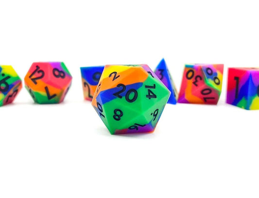 Multicoloured Squish Rocks | Silicone Dice | 7 Piece Set - Tabletop Dominion - We Print Miniatures