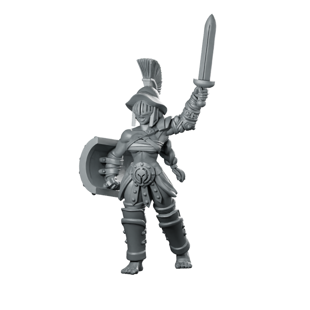 Murmilla Sword & Shield Miniature Female Gladiator Warrior Miniature 360 Spin 01