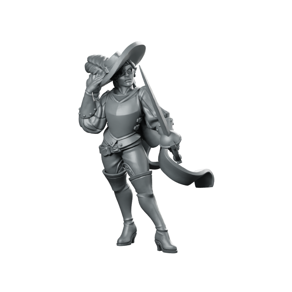 Swords for Hire 01 Fantasy Miniature Mercenary Musketeer Miniature 360 Spin 01