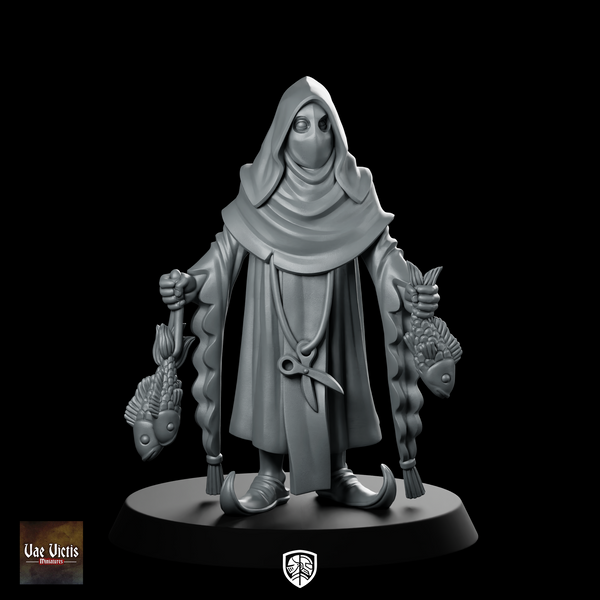 Mysterious Fish Vendor Miniature Hooded Masked NPC Merchant