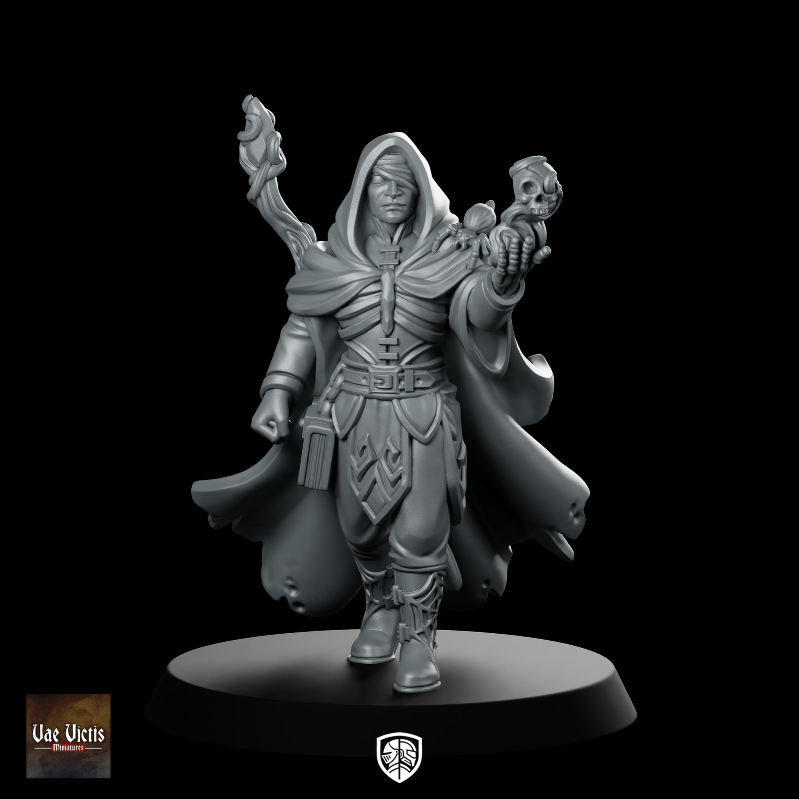 Necromancer Miniature Hooded Skull Staff Dark Wizard