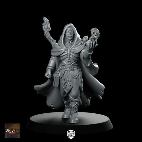 Necromancer Miniature Hooded Skull Staff Dark Wizard - Vae Victis - We Print Miniatures