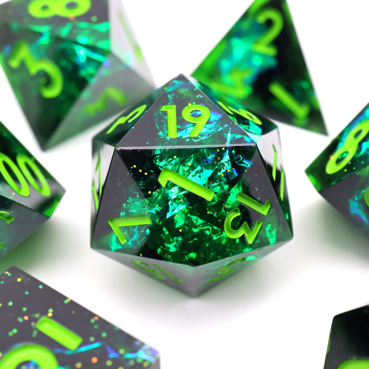 Necrotic Glimmer | Sharp Edge Dice | 7 Piece Set - Tabletop Dominion - We Print Miniatures