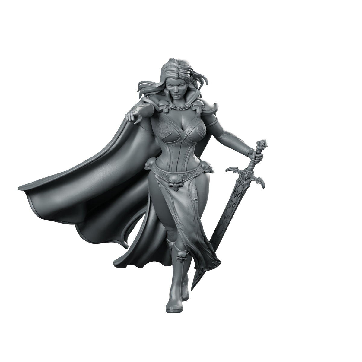 Nocthra Miniature Sorceress Swordswoman Skull Warrior Miniature 360 Spin 01