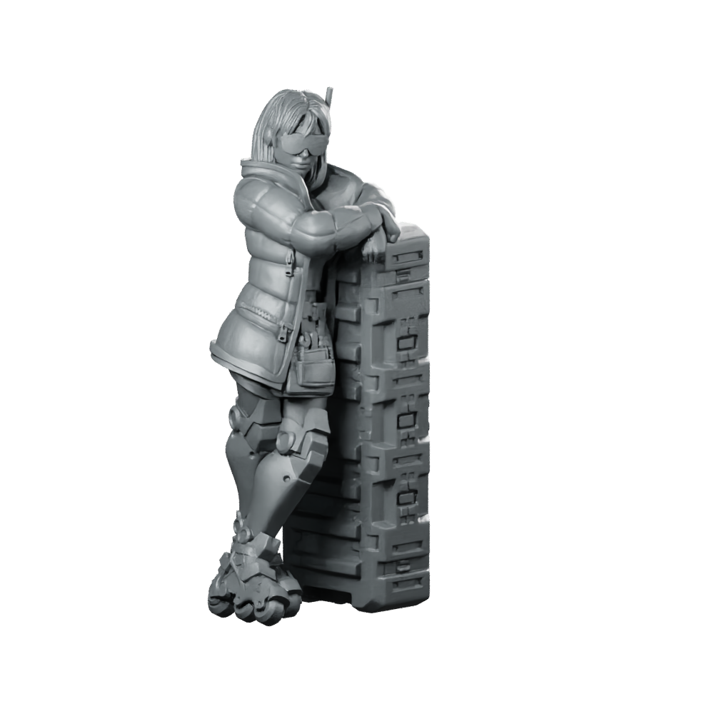 Noir 01 Cyberpunk Miniature Relaxed Operative Crates Miniature 360 Spin 01