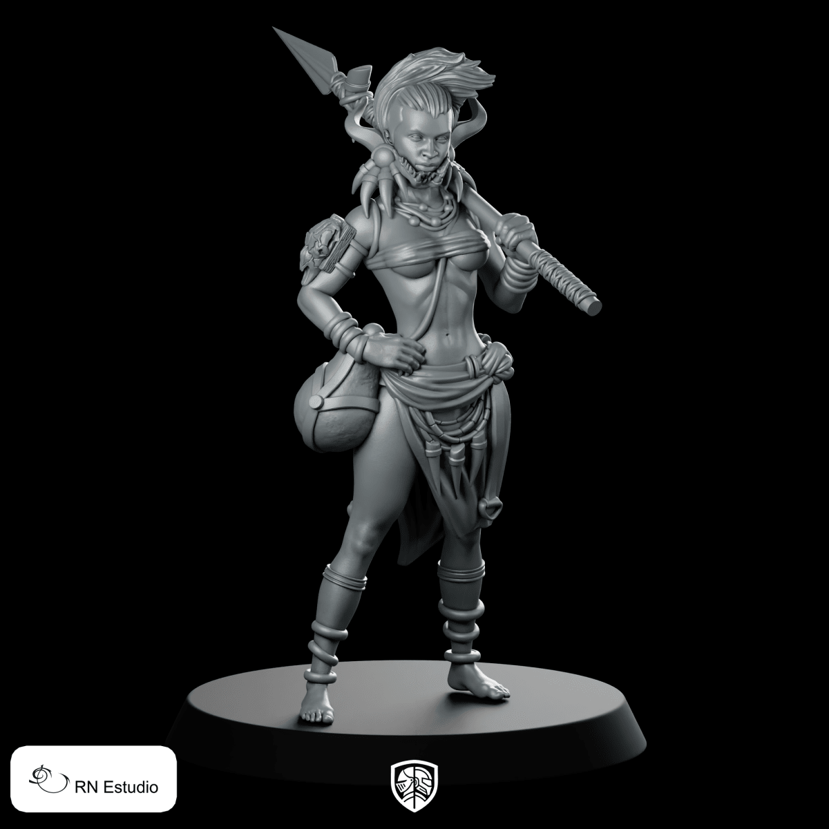 Nomsa Miniature Female Warrior Rogue Spear Hero - RN Estudio - We Print Miniatures