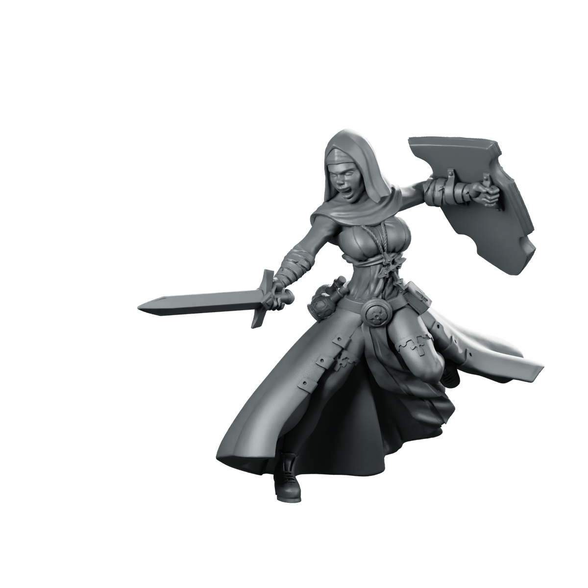 Novice Miniature Battle Nun Sword Shield Miniature 360 Spin 01