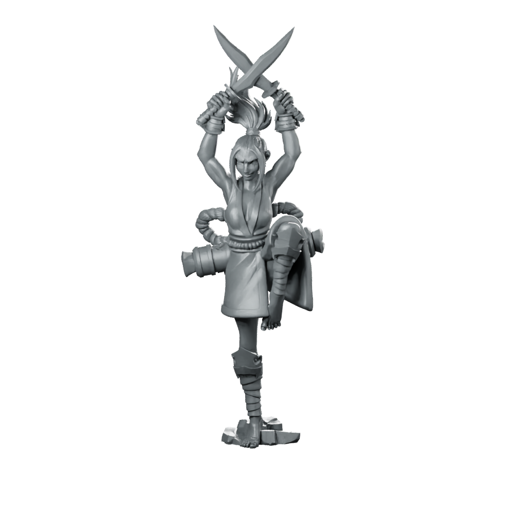 Obsidian Ghost Miniature Fantasy Spectral Warrior Dual-Swords Miniature 360 Spin 01