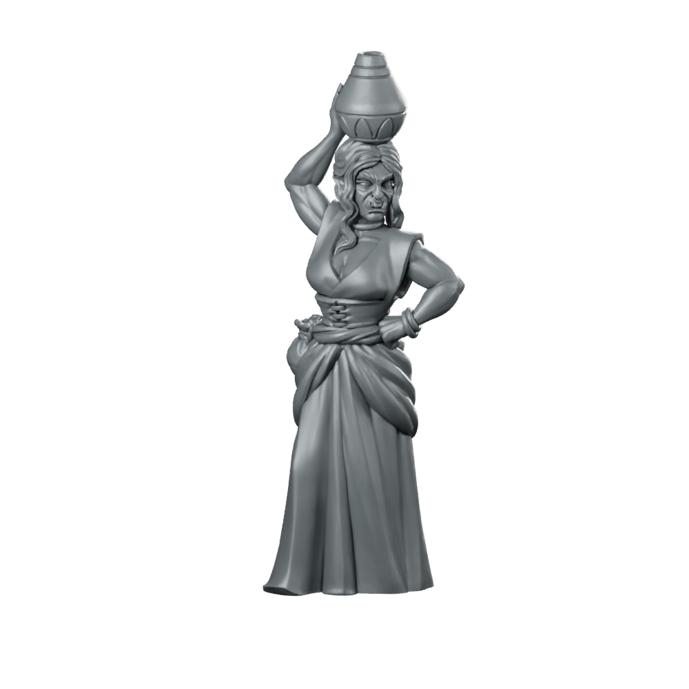 Orc Female Villager Fantasy Miniature Water Jug NPC Miniature 360 Spin 01