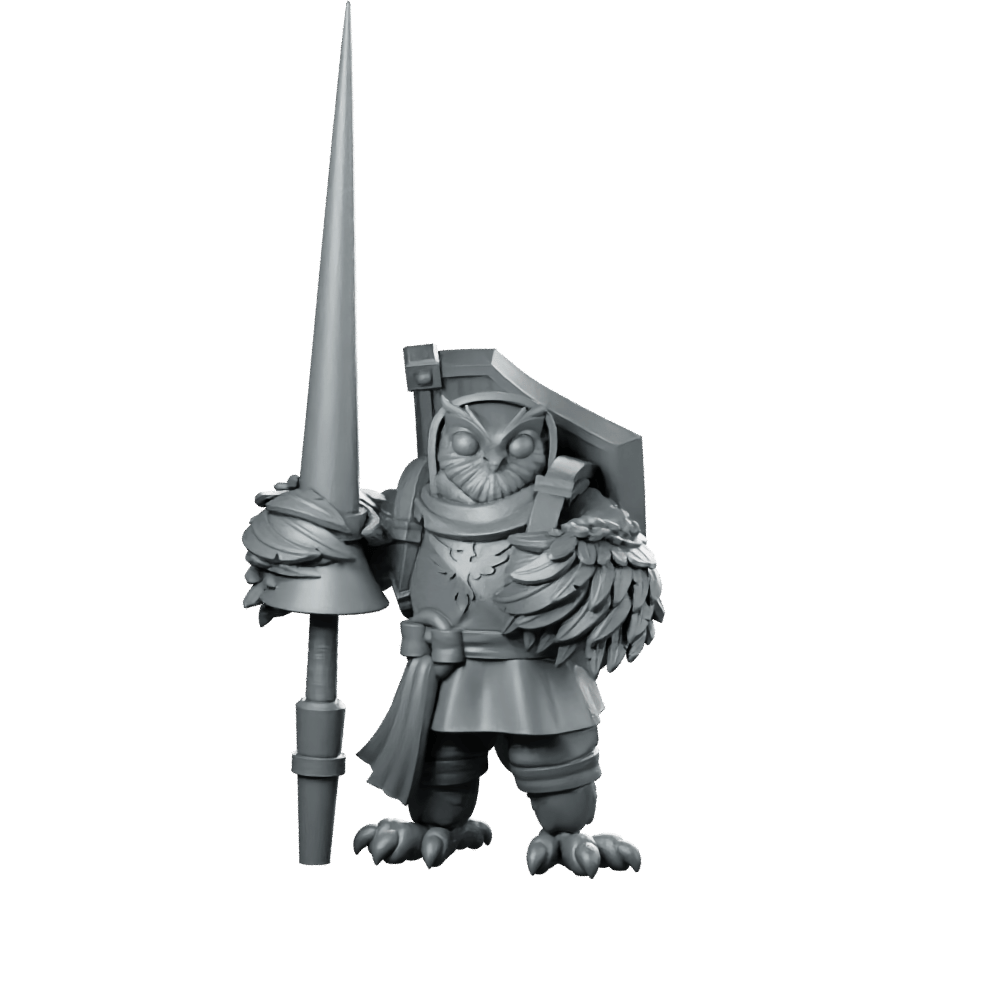 Owlfolk Squire Miniature Armored Spear Shield Character - CastNPlay - We Print Miniatures