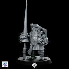 Owlfolk Squire Miniature Armored Spear Shield Character - CastNPlay - We Print Miniatures