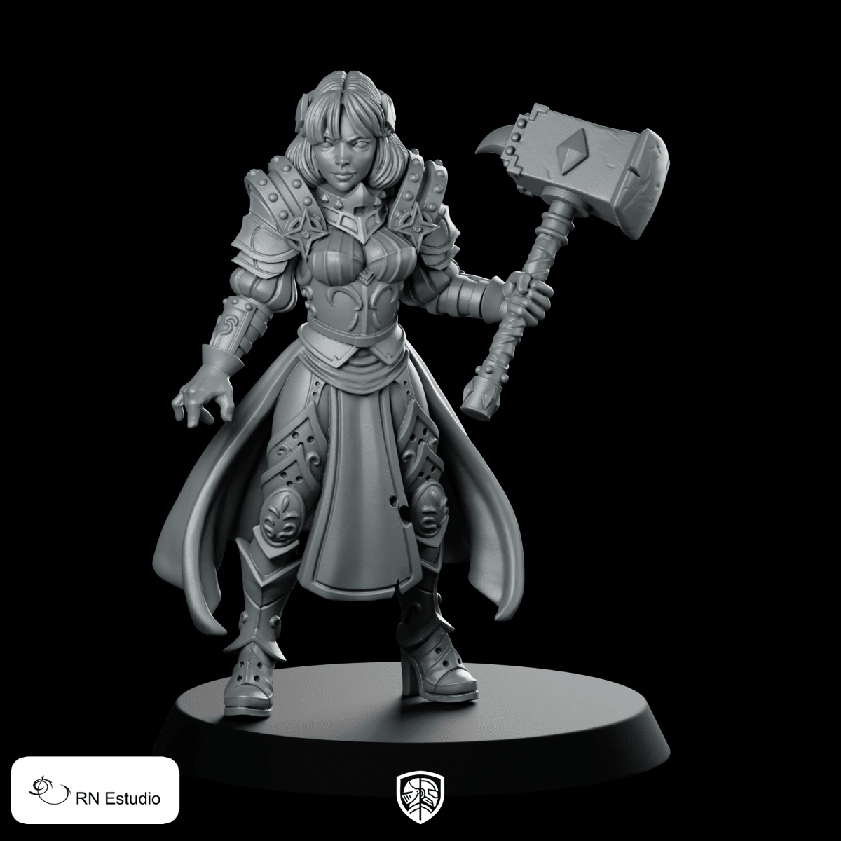 Paladin Maryka Fantasy Miniature Female Armored Warrior Hero - RN Estudio - We Print Miniatures