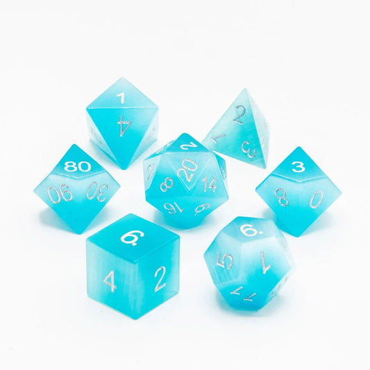 Pale Blue Cats Eye | Natural Gemstone | 7 Piece Set - Tabletop Dominion - We Print Miniatures