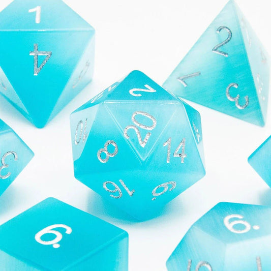 Pale Blue Cats Eye | Natural Gemstone | 7 Piece Set - Tabletop Dominion - We Print Miniatures