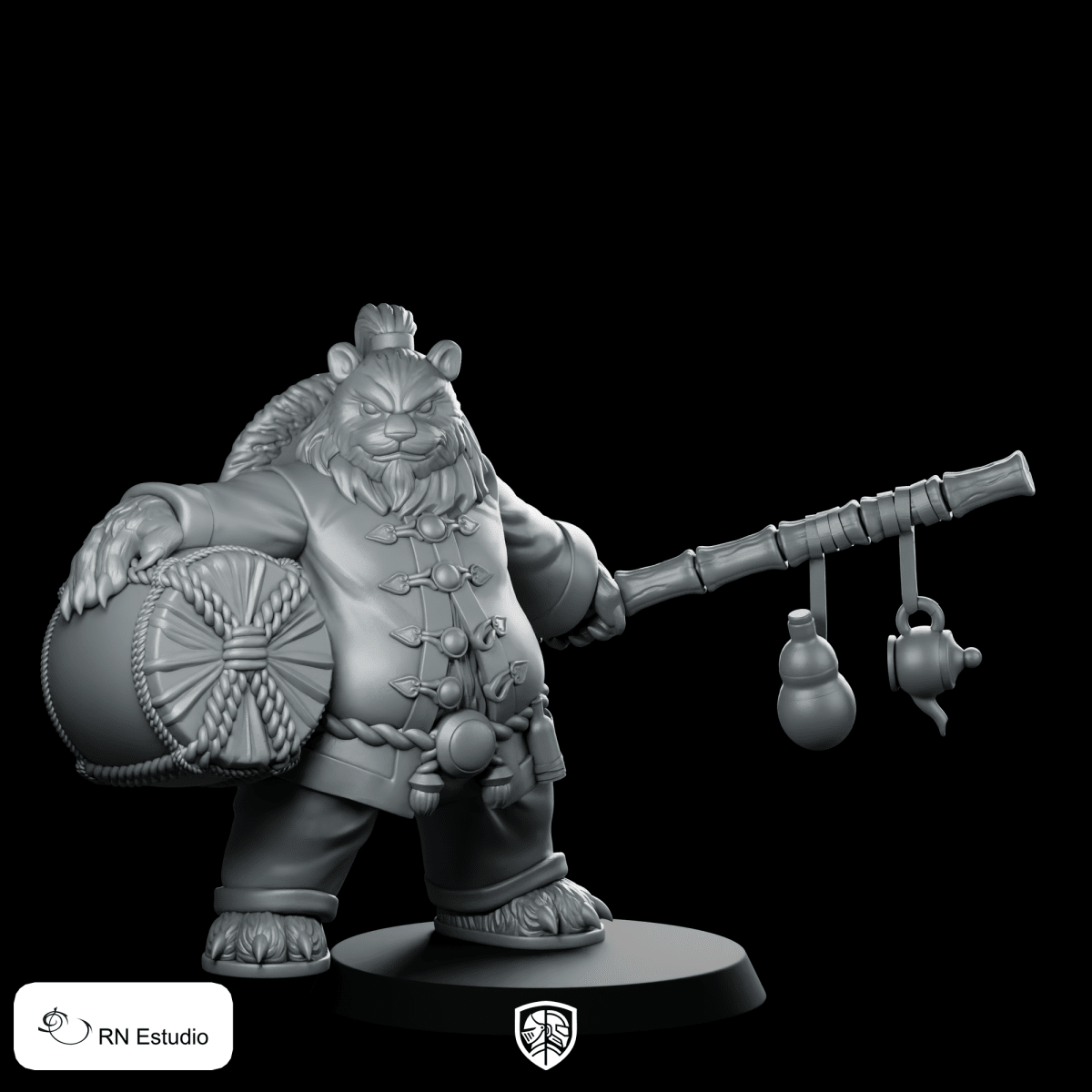 Panda Monk Miniature Resin Fantasy Teapot Staff Warrior - RN Estudio - We Print Miniatures