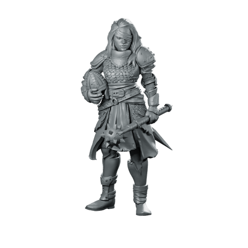 5 Petra Miniature Female Warrior Mace Armored RPG - RN Estudio - We Print Miniatures