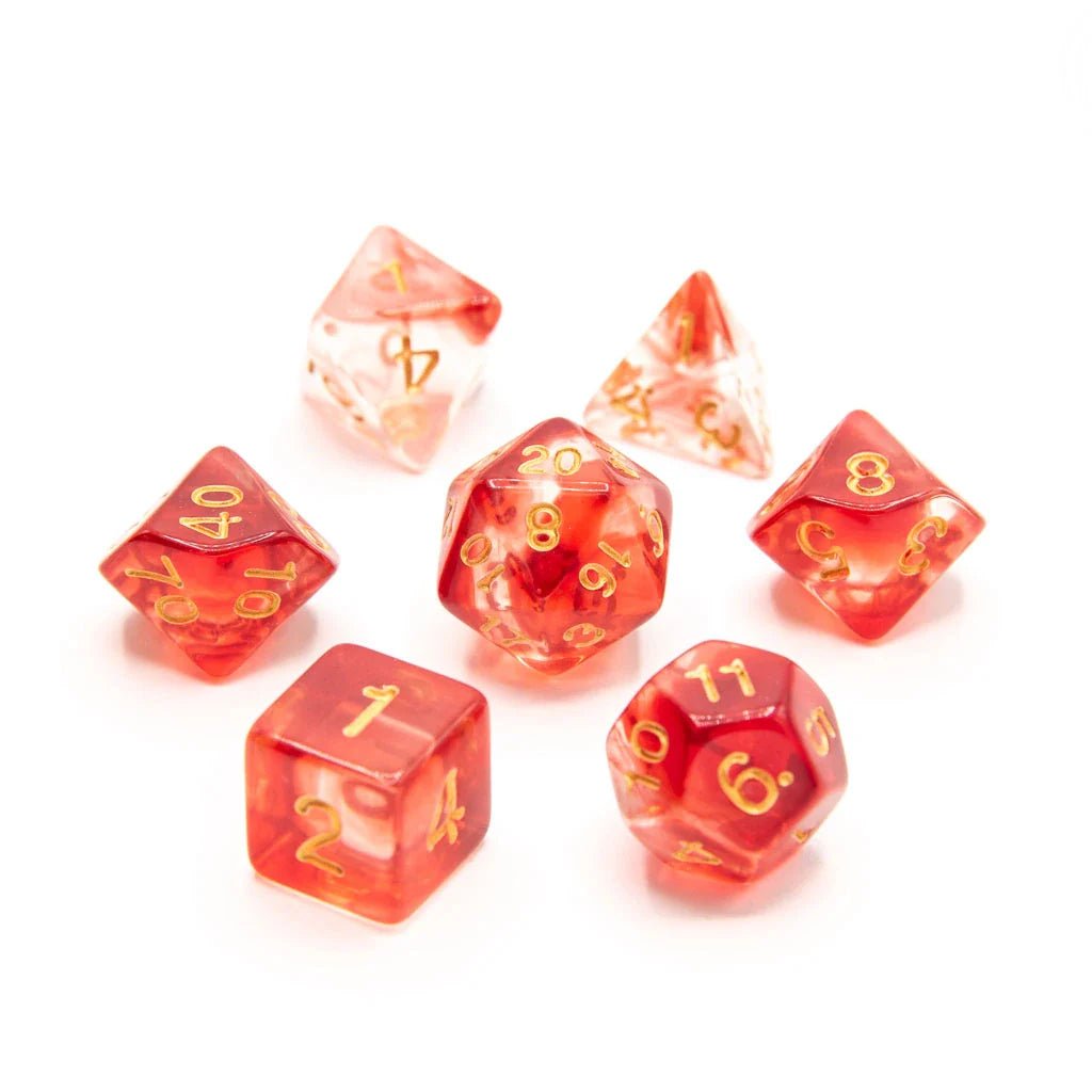 Phoenix Flame | Acrylic Dice | 7 Piece Set - Tabletop Dominion - We Print Miniatures