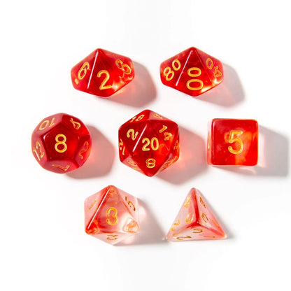 Phoenix Flame | Acrylic Dice | 7 Piece Set - Tabletop Dominion - We Print Miniatures