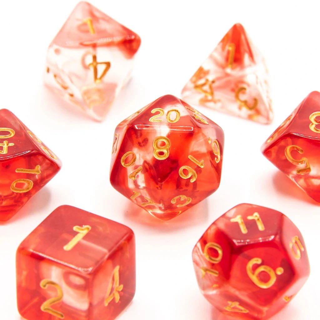 Phoenix Flame | Acrylic Dice | 7 Piece Set - Tabletop Dominion - We Print Miniatures