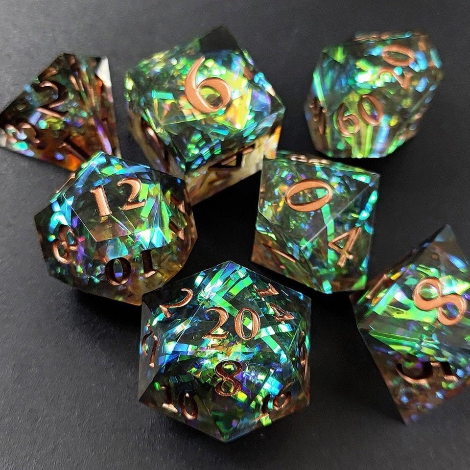 Phoenix Glint | Sharp Edge Dice | 7 Piece Set - Tabletop Dominion - We Print Miniatures