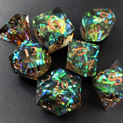 Phoenix Glint | Sharp Edge Dice | 7 Piece Set - Tabletop Dominion - We Print Miniatures