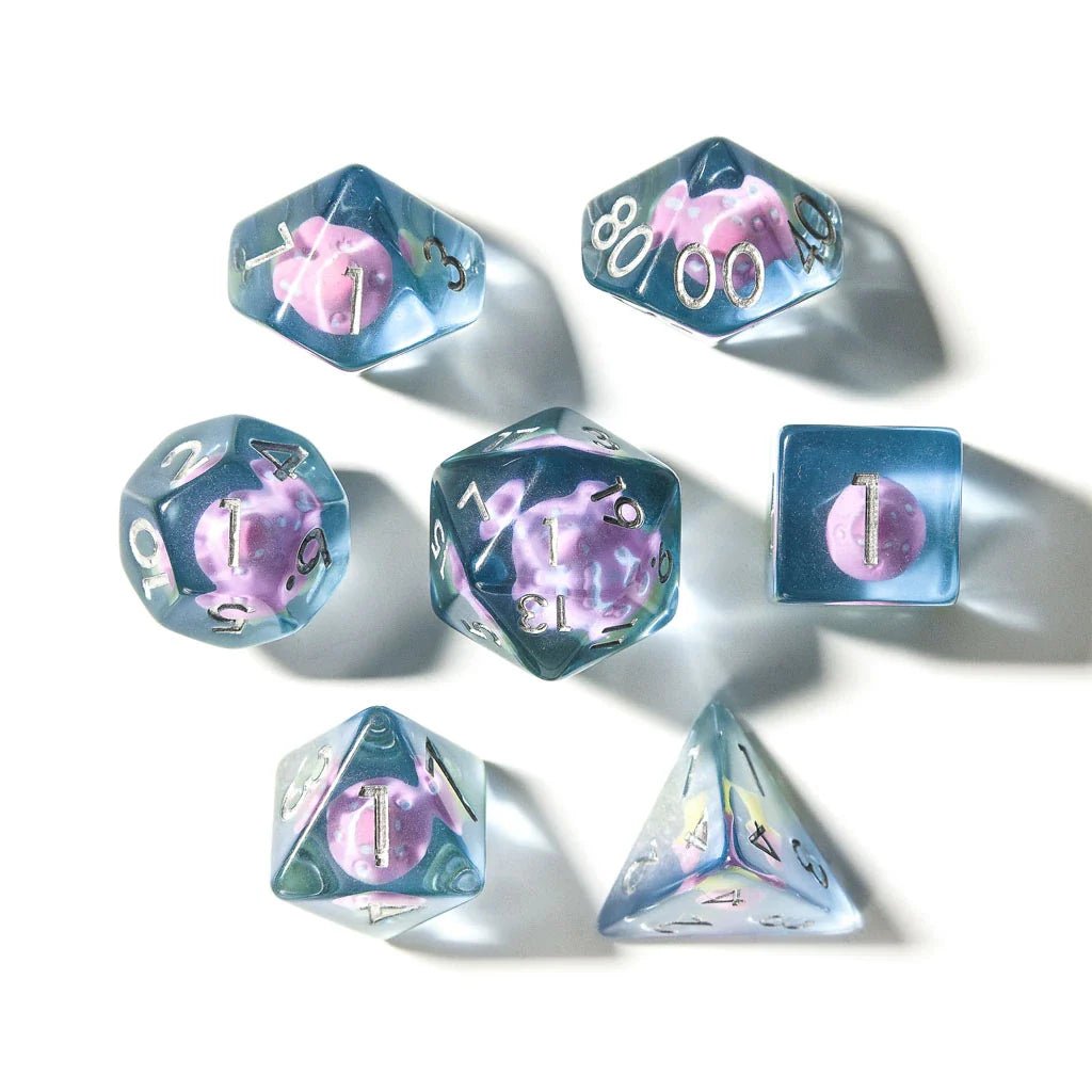 Pink Mushies | Resin Inclusion Dice | 7 Piece Set - Tabletop Dominion - We Print Miniatures