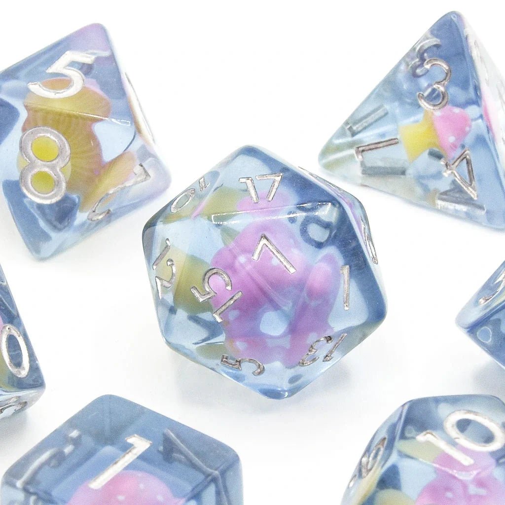 Pink Mushies | Resin Inclusion Dice | 7 Piece Set - Tabletop Dominion - We Print Miniatures